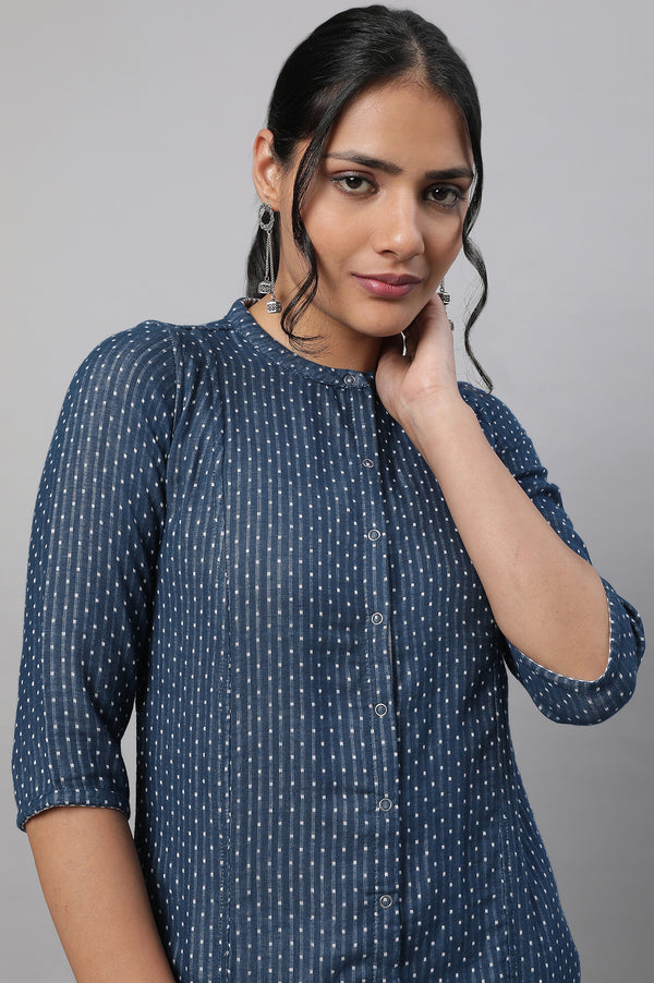 Blue Printed Cotton kurta & Trousers Set