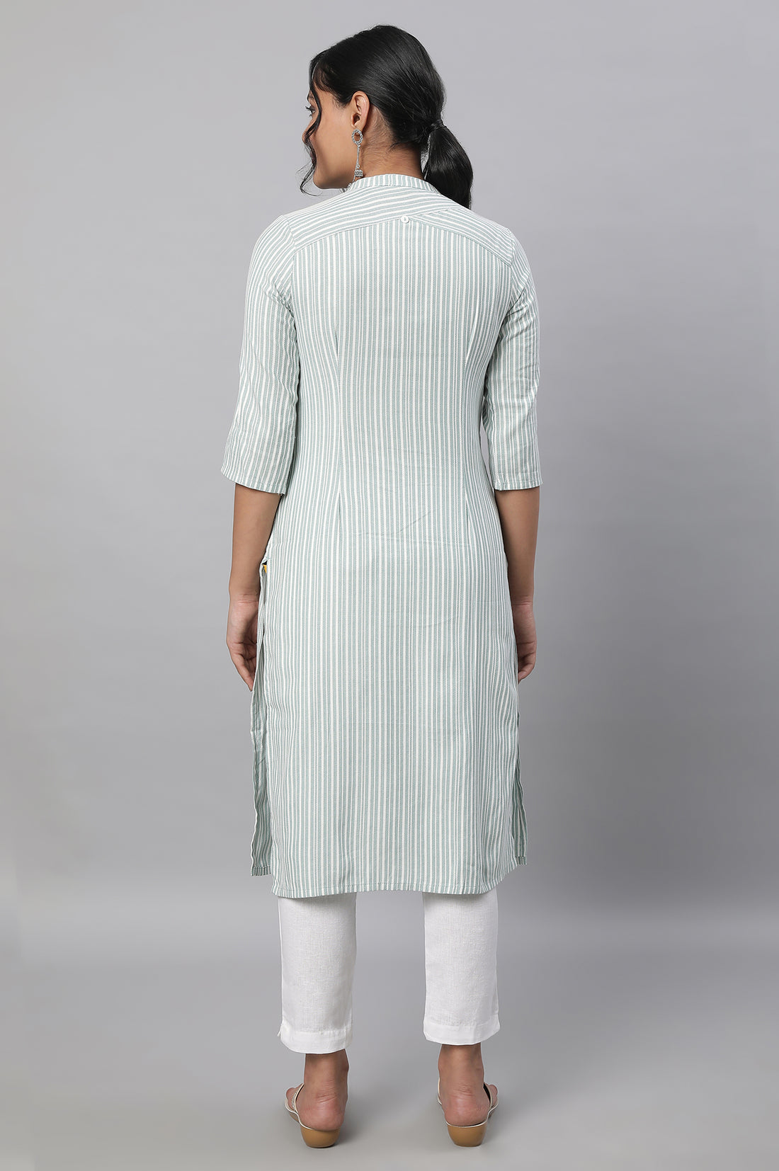 Green Stripe Print kurta &amp; Trousers Set