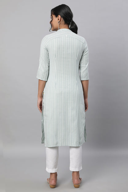 Green Stripe Print kurta &amp; Trousers Set