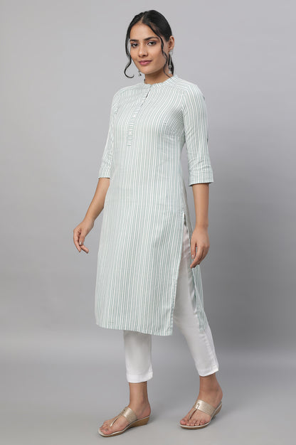 Green Stripe Print kurta &amp; Trousers Set