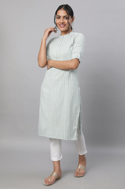 Green Stripe Print kurta &amp; Trousers Set