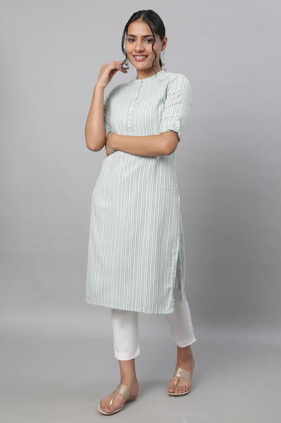 Green Stripe Print kurta & Trousers Set