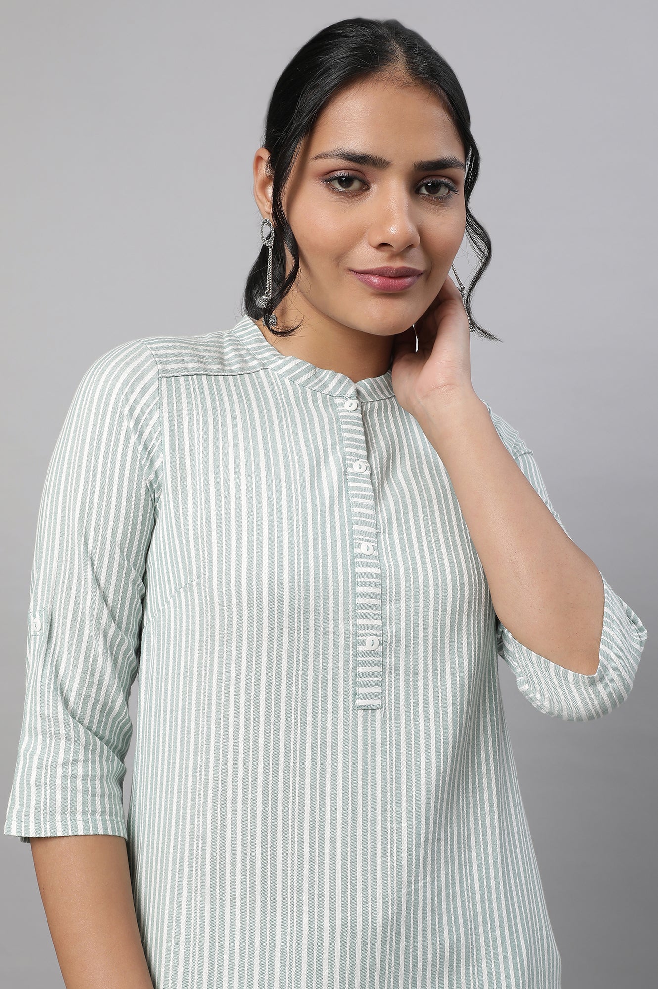 Green Stripe Print kurta &amp; Trousers Set