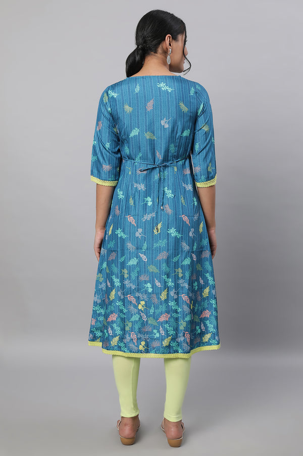 Blue Printed A line kurta & Tights Set