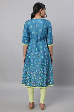 Blue Printed A line kurta &amp; Tights Set