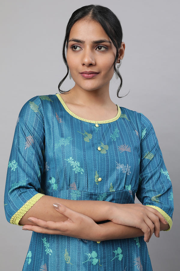 Blue Printed A line kurta & Tights Set