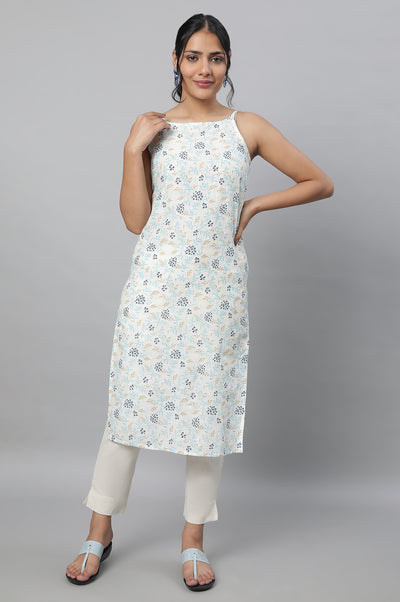 Blue Gathered Gillet, kurta & Trousers Set