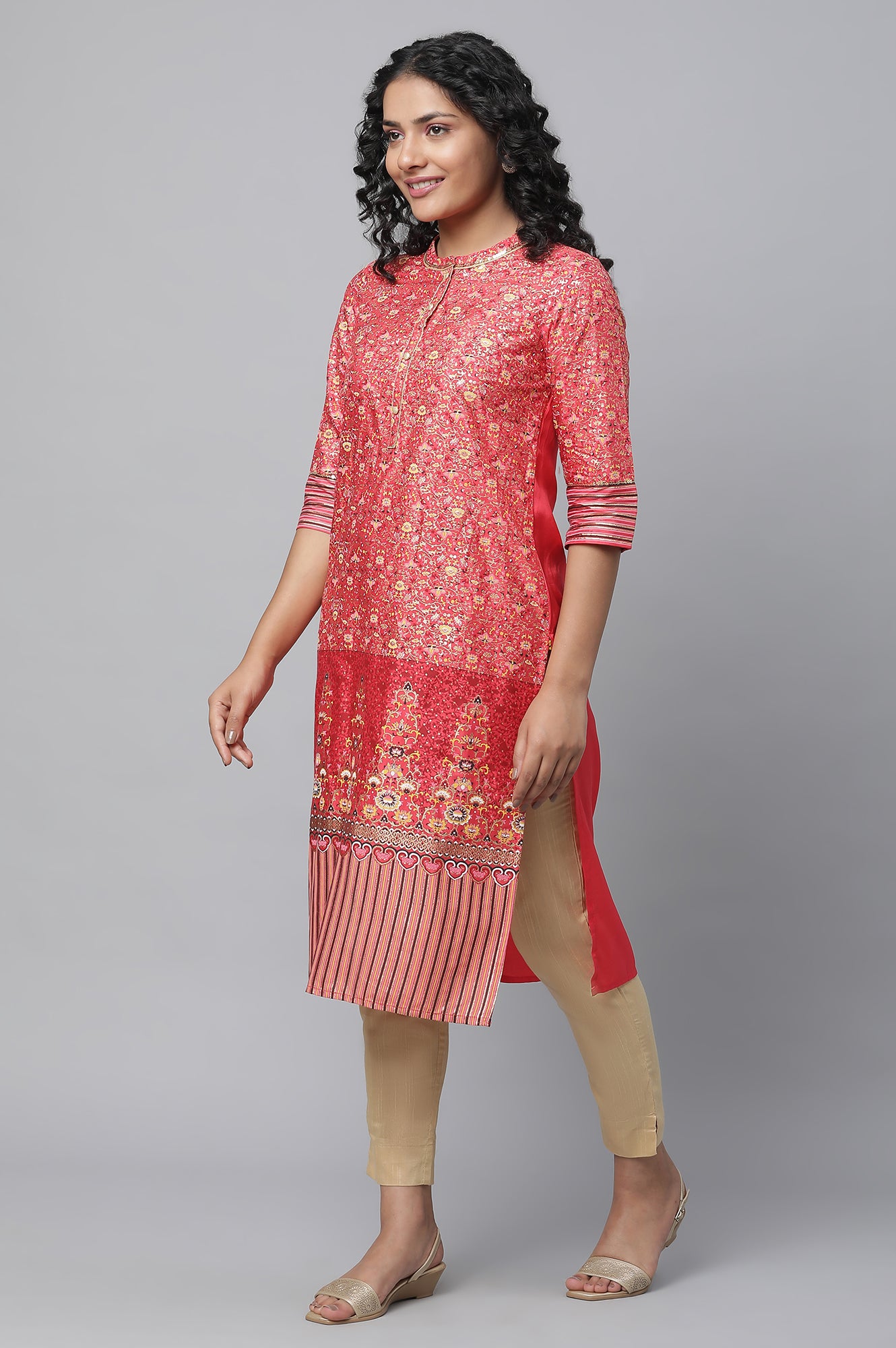 Red Floral Print kurta &amp; Trousers Set