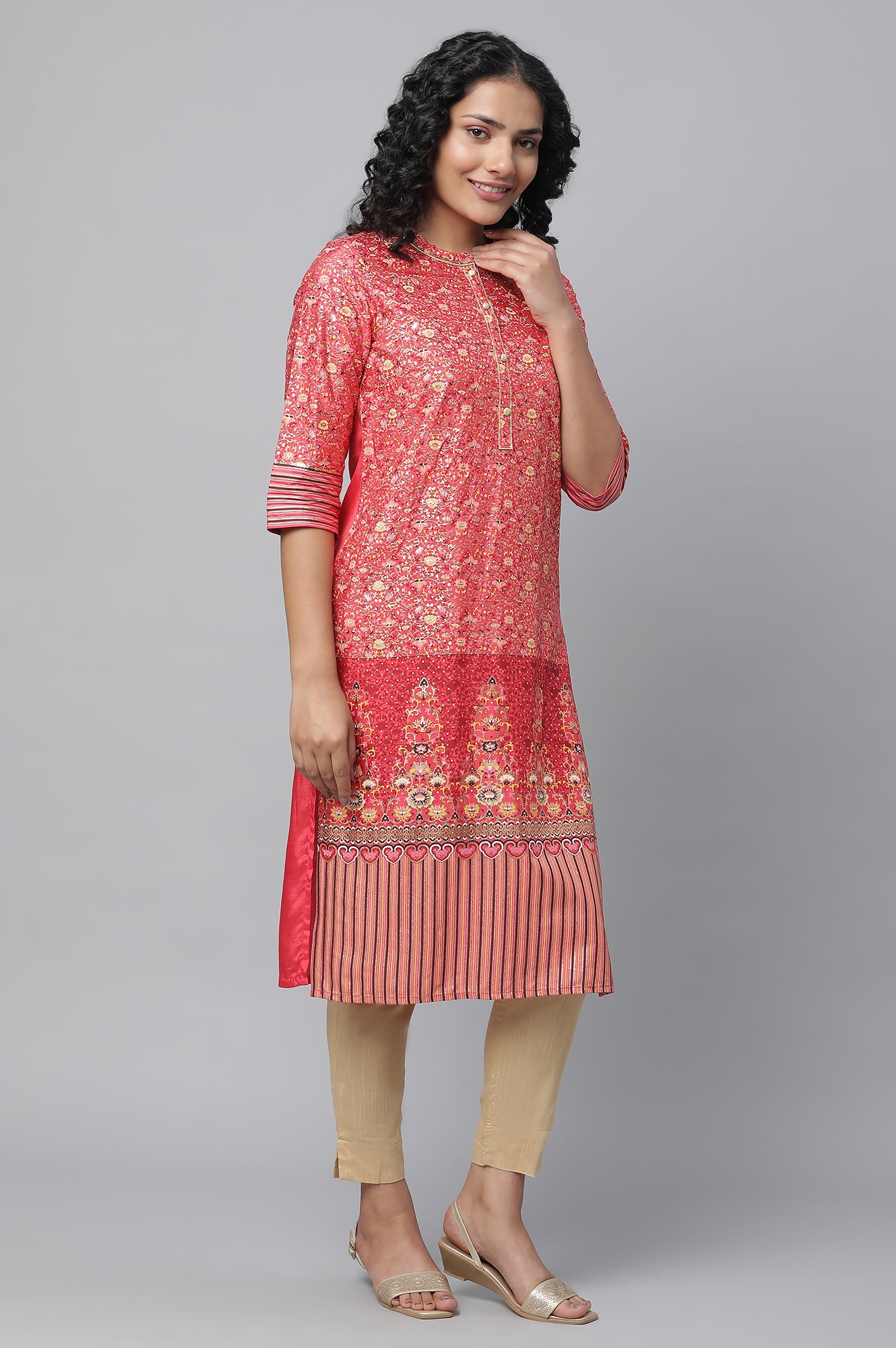 Red Floral Print kurta &amp; Trousers Set