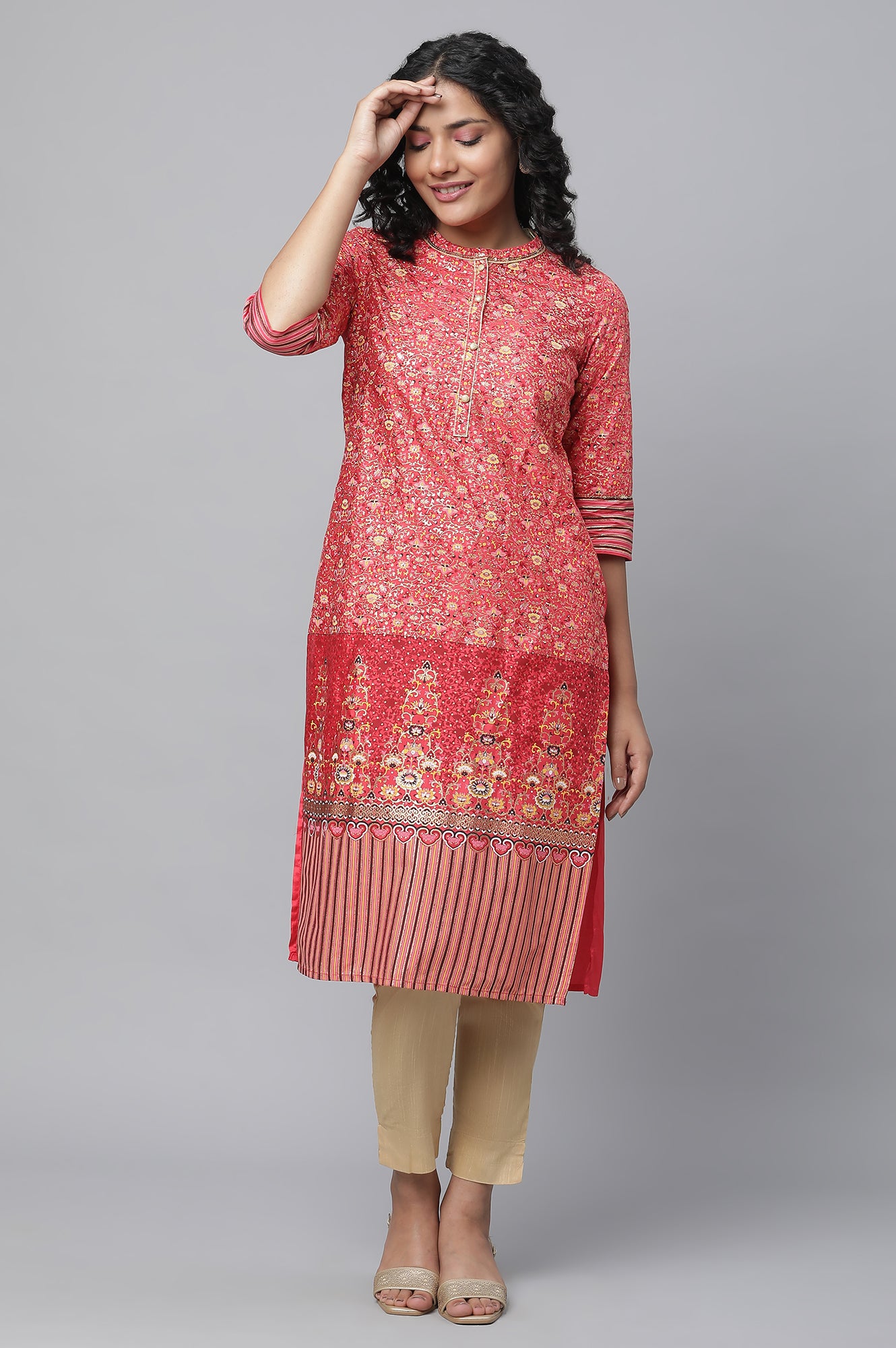 Red Floral Print kurta &amp; Trousers Set