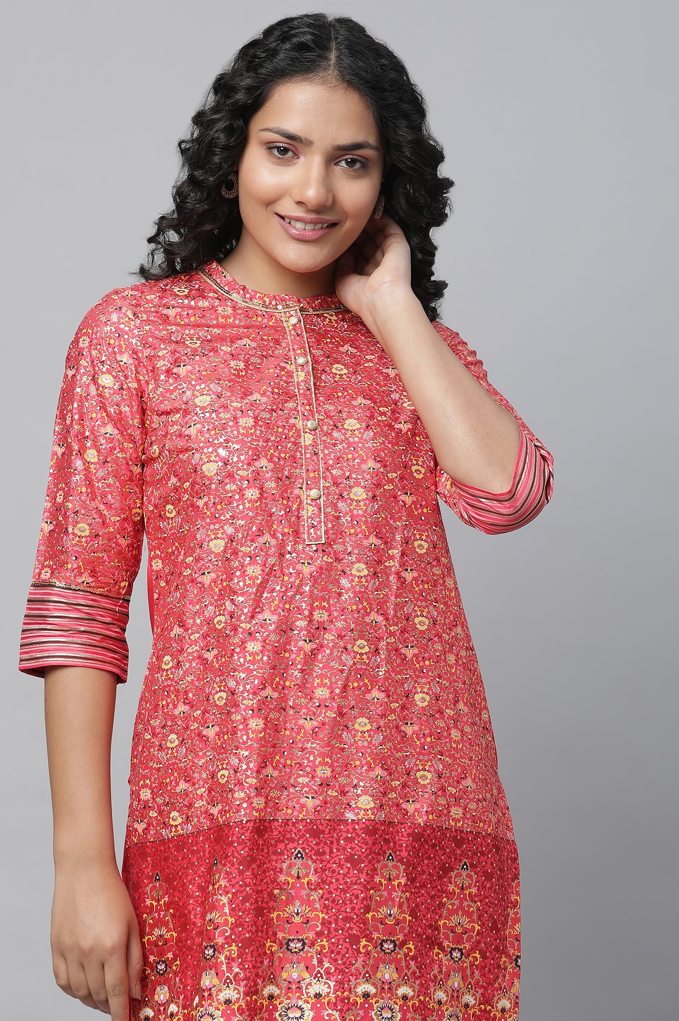 Red Floral Print kurta &amp; Trousers Set