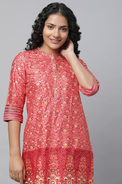 Red Floral Print kurta &amp; Trousers Set