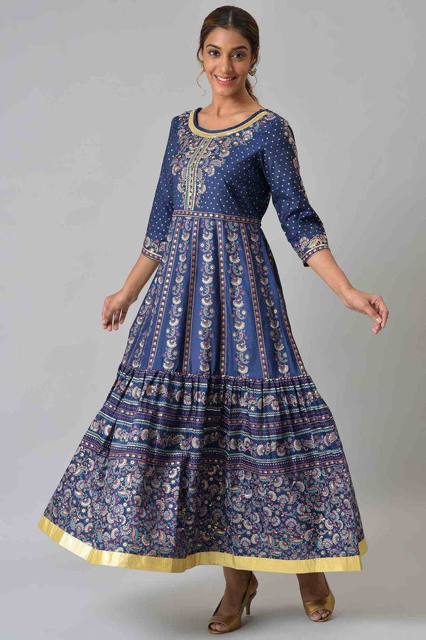 Blue Flared Dress & Tights Set