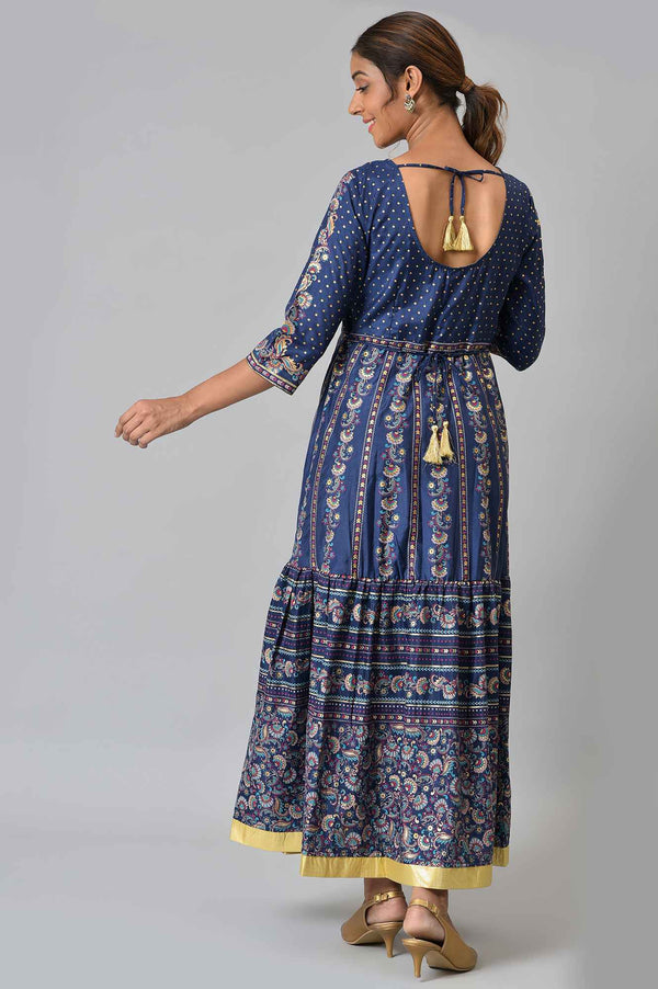 Blue Flared Dress & Tights Set