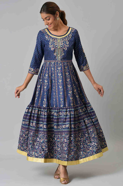 Blue Flared Dress & Tights Set