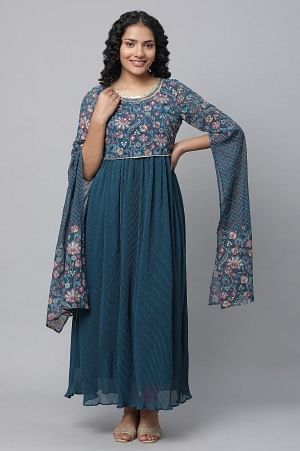 Blue Floral Printed Fairy kurta &amp; Tights Set