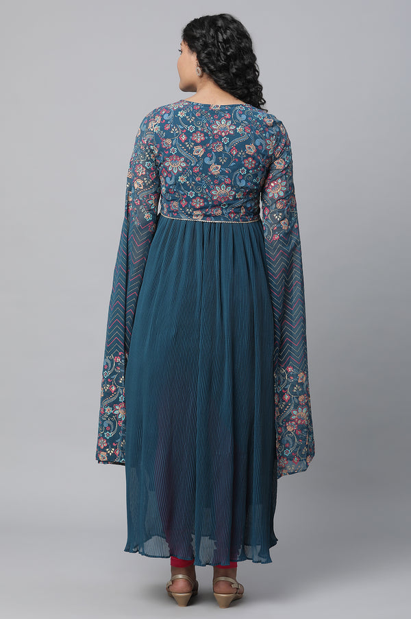 Elleven Women's Blue Floral Printed Fairy kurta & Tights Set