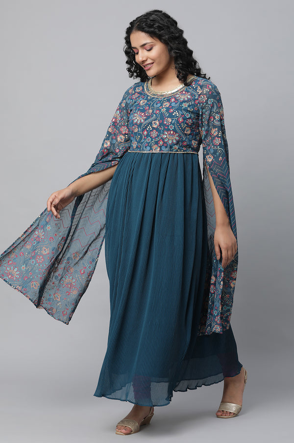 Elleven Women's Blue Floral Printed Fairy kurta & Tights Set