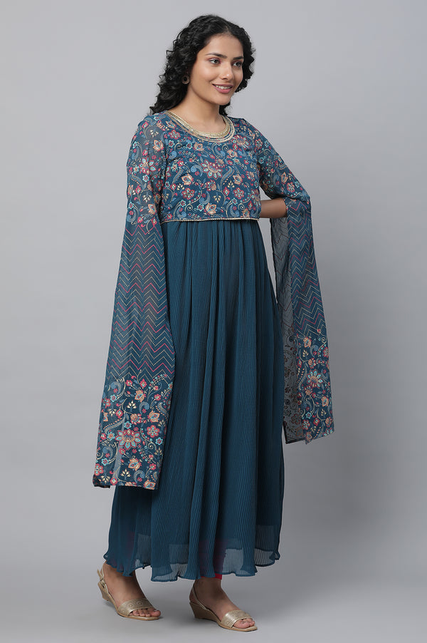 Elleven Women's Blue Floral Printed Fairy kurta & Tights Set