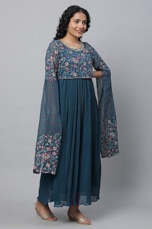 Blue Floral Printed Fairy kurta &amp; Tights Set