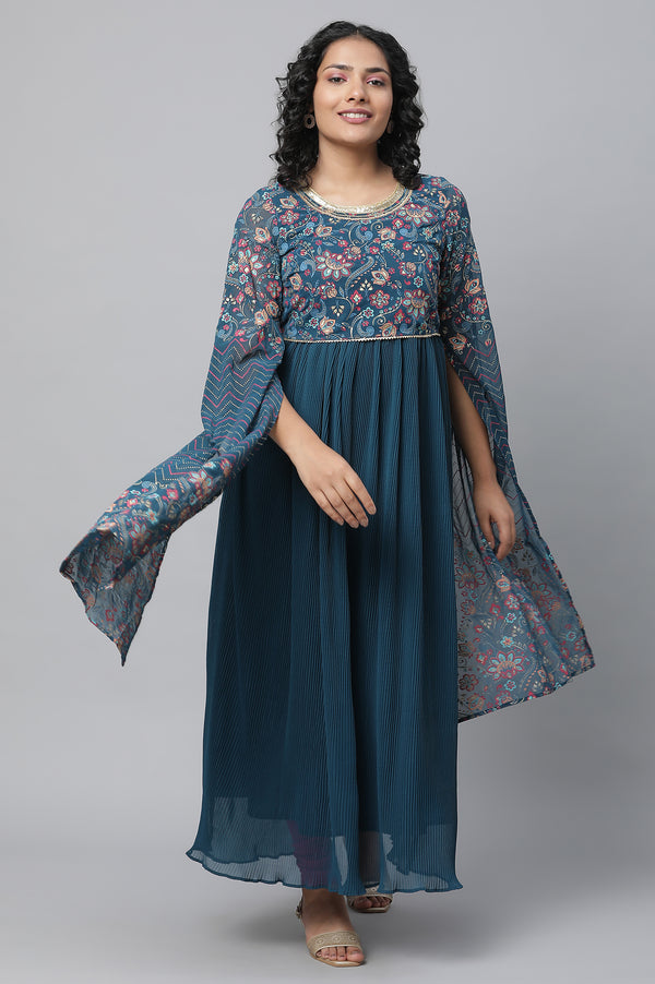 Elleven Women's Blue Floral Printed Fairy kurta & Tights Set
