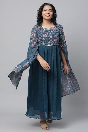 Blue Floral Printed Fairy kurta &amp; Tights Set