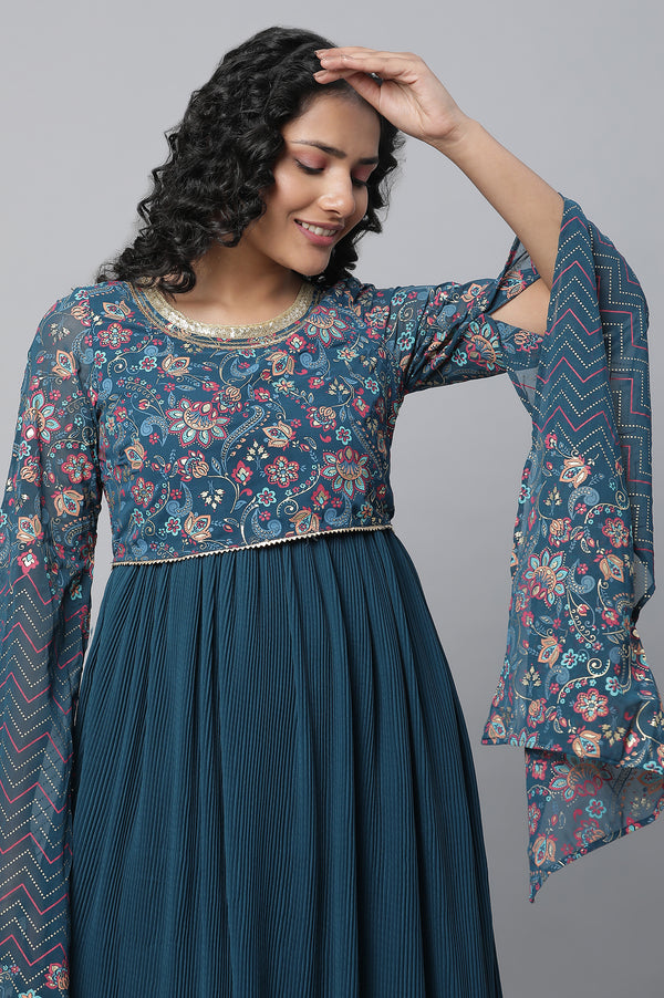 Elleven Women's Blue Floral Printed Fairy kurta & Tights Set