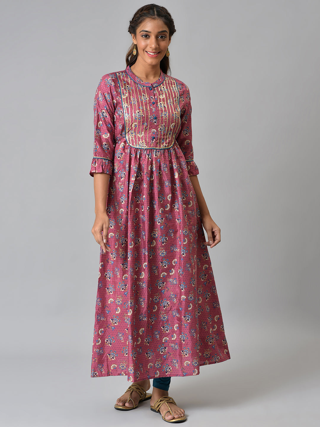 Pink Heavy Embellished kurta &amp; Tights Set