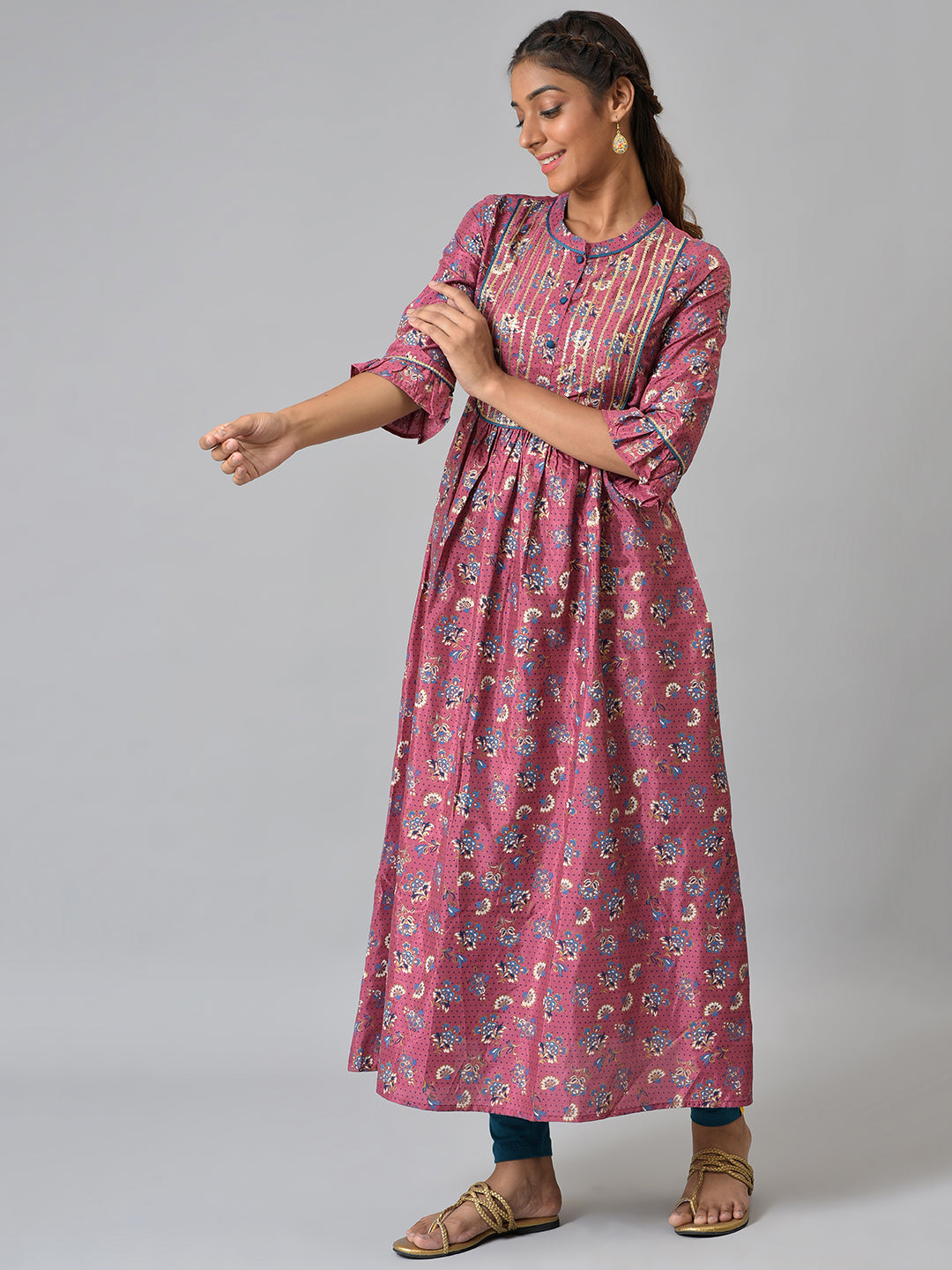 Pink Heavy Embellished kurta &amp; Tights Set