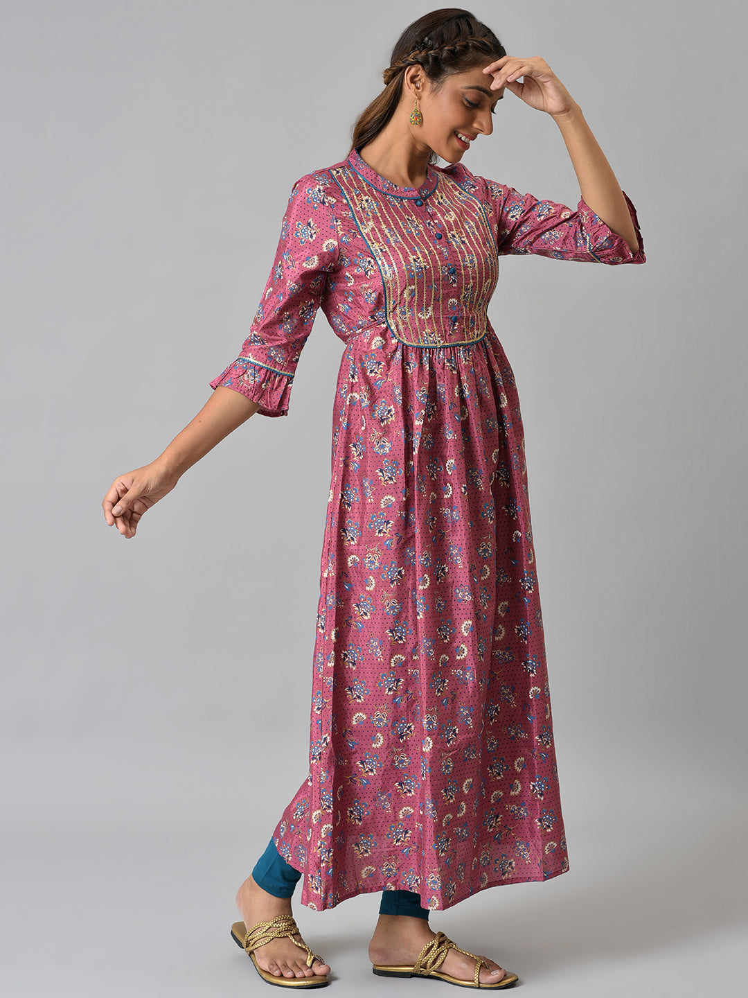 Pink Heavy Embellished kurta &amp; Tights Set