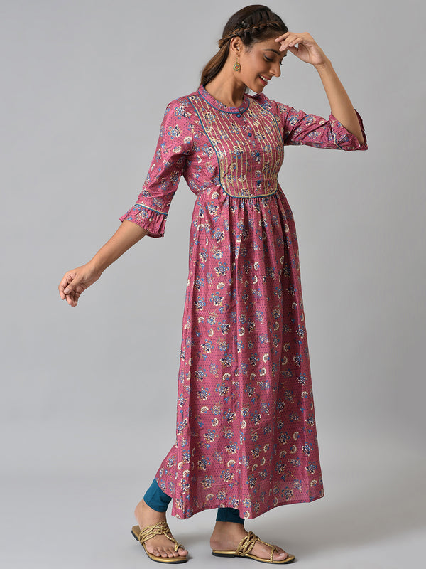 Pink Heavy Embellished kurta & Tights Set