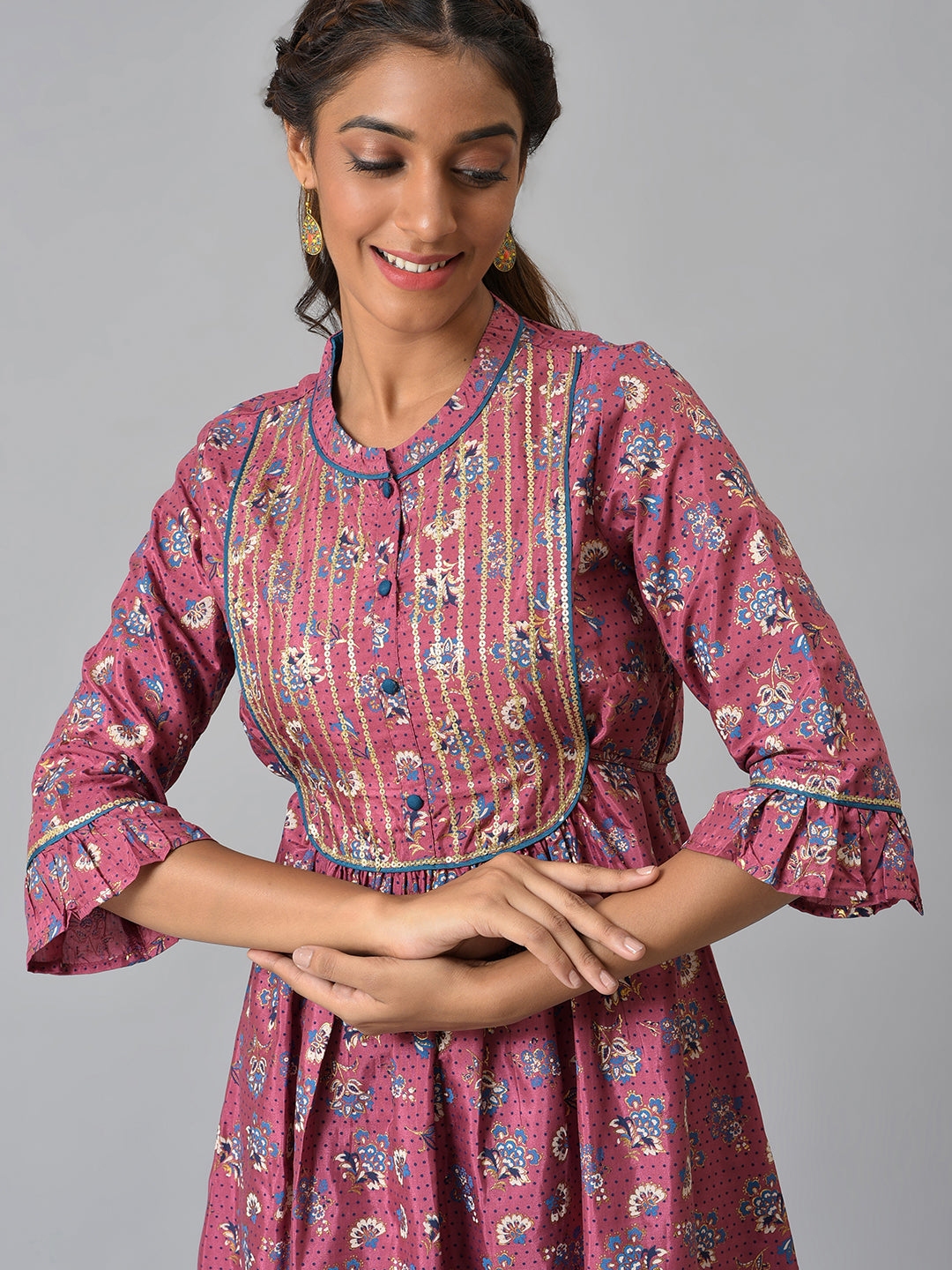 Pink Heavy Embellished kurta &amp; Tights Set