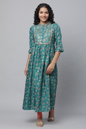 Green Heavy Embellished kurta &amp; Tights Set