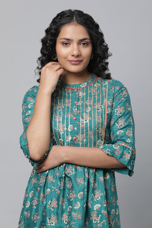 Green Heavy Embellished kurta & Tights Set