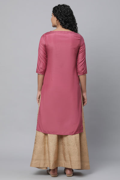 Pink Foil Printed kurta & Skirt Set