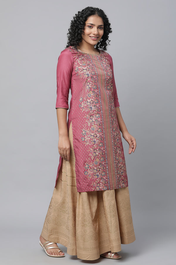 Elleven Women's Pink Foil Printed kurta & Skirt Set