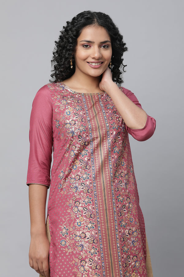 Elleven Women's Pink Foil Printed kurta & Skirt Set