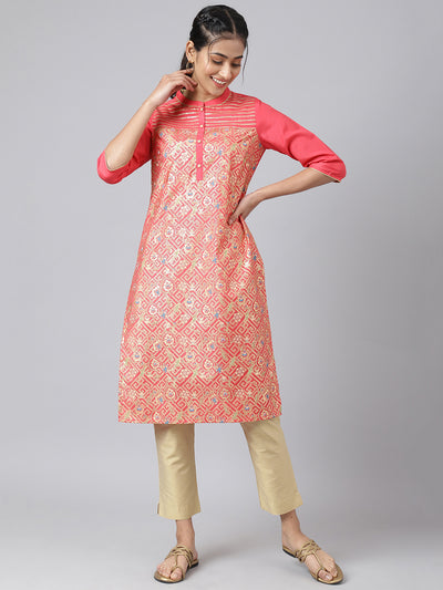 Peach Floral Printed kurta & Trousers Set