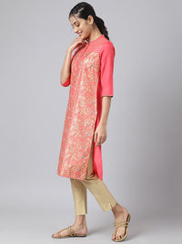 Peach Floral Printed kurta &amp; Trousers Set