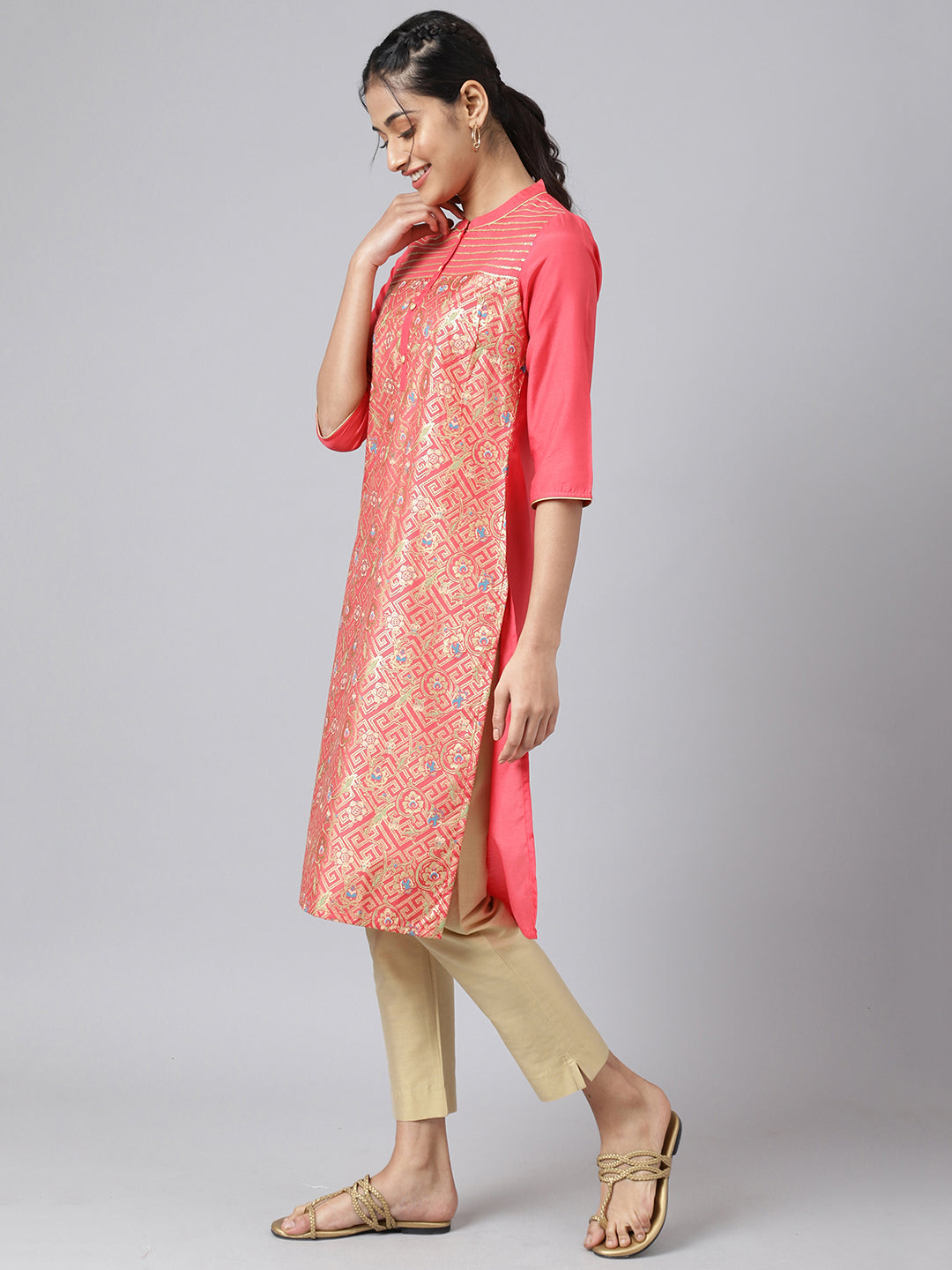 Peach Floral Printed kurta &amp; Trousers Set