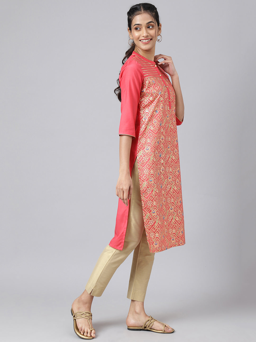 Peach Floral Printed kurta &amp; Trousers Set