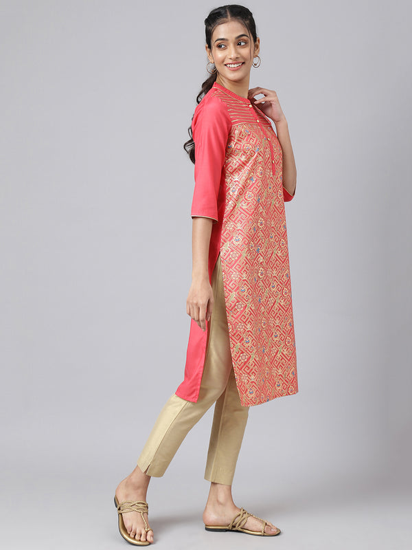 Peach Floral Printed kurta & Trousers Set