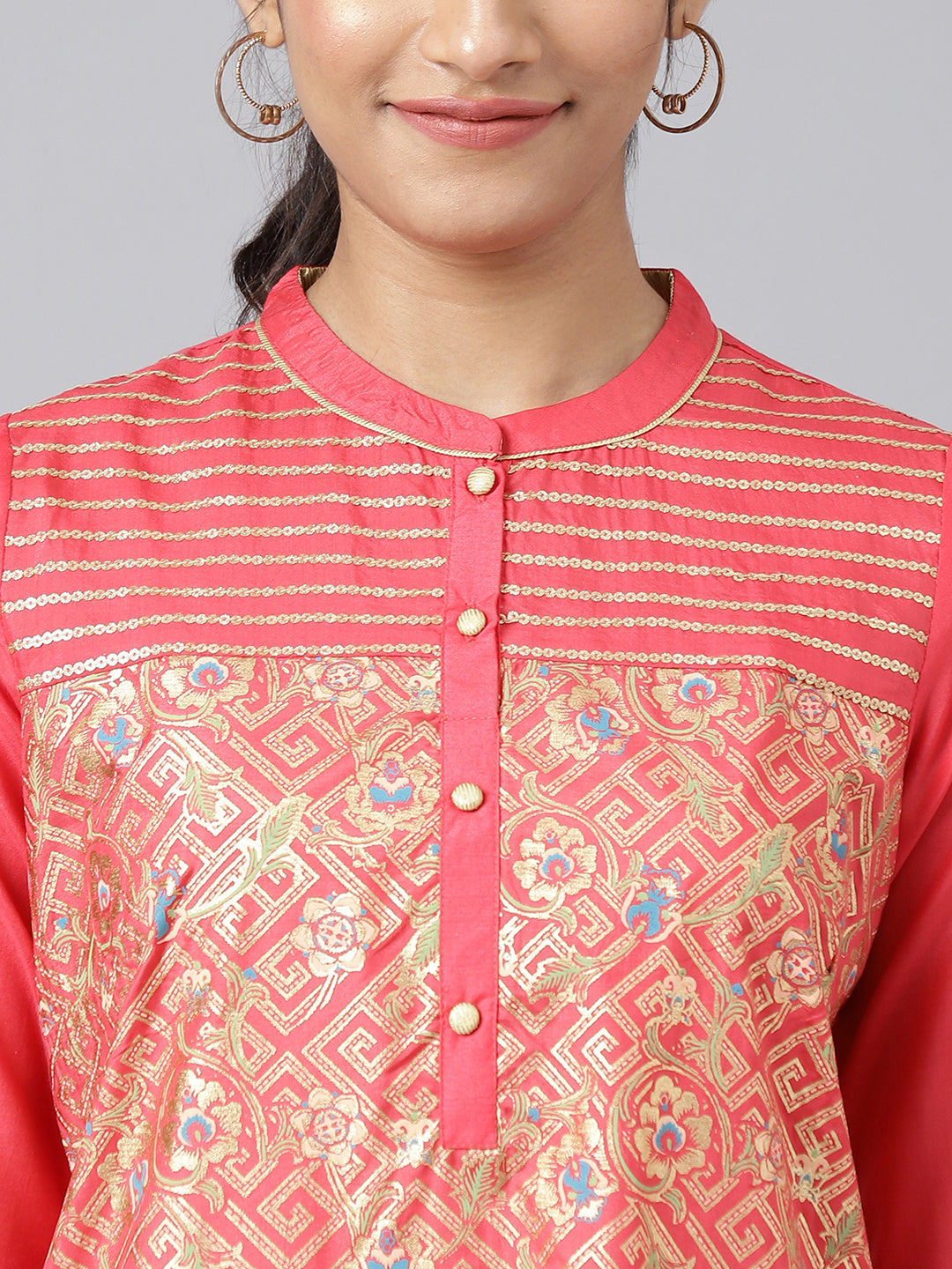 Peach Floral Printed kurta &amp; Trousers Set