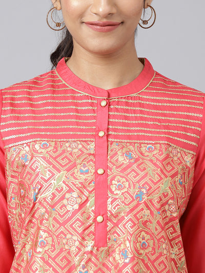 Peach Floral Printed kurta & Trousers Set