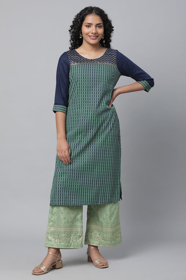 Elleven Women's Blue Printed Liva kurta & Straight Palazzo Set