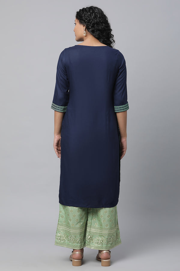 Elleven Women's Blue Printed Liva kurta & Straight Palazzo Set