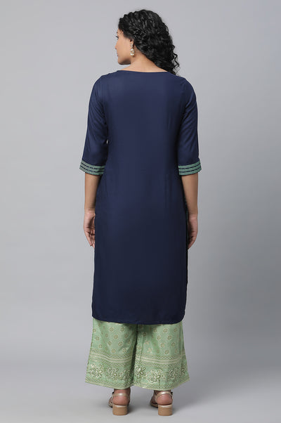 Blue Printed Liva kurta & Straight Palazzo Set