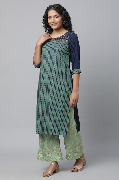 Blue Printed Liva kurta &amp; Straight Palazzo Set