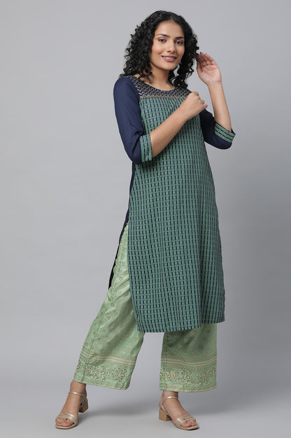 Blue Printed Liva kurta &amp; Straight Palazzo Set