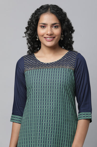 Blue Printed Liva kurta & Straight Palazzo Set